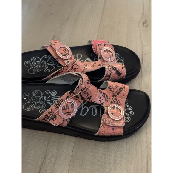 Alegria Red Pink Scribble Leather Slide Sandals Adjustable Straps  Size 38 - Picture 2 of 7